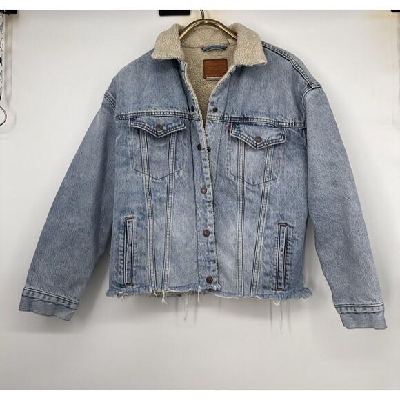 Levis Denim Jacket Sherpa Lined Trucker Jean Coat Classic rugged Women’s S - Picture 1 of 11